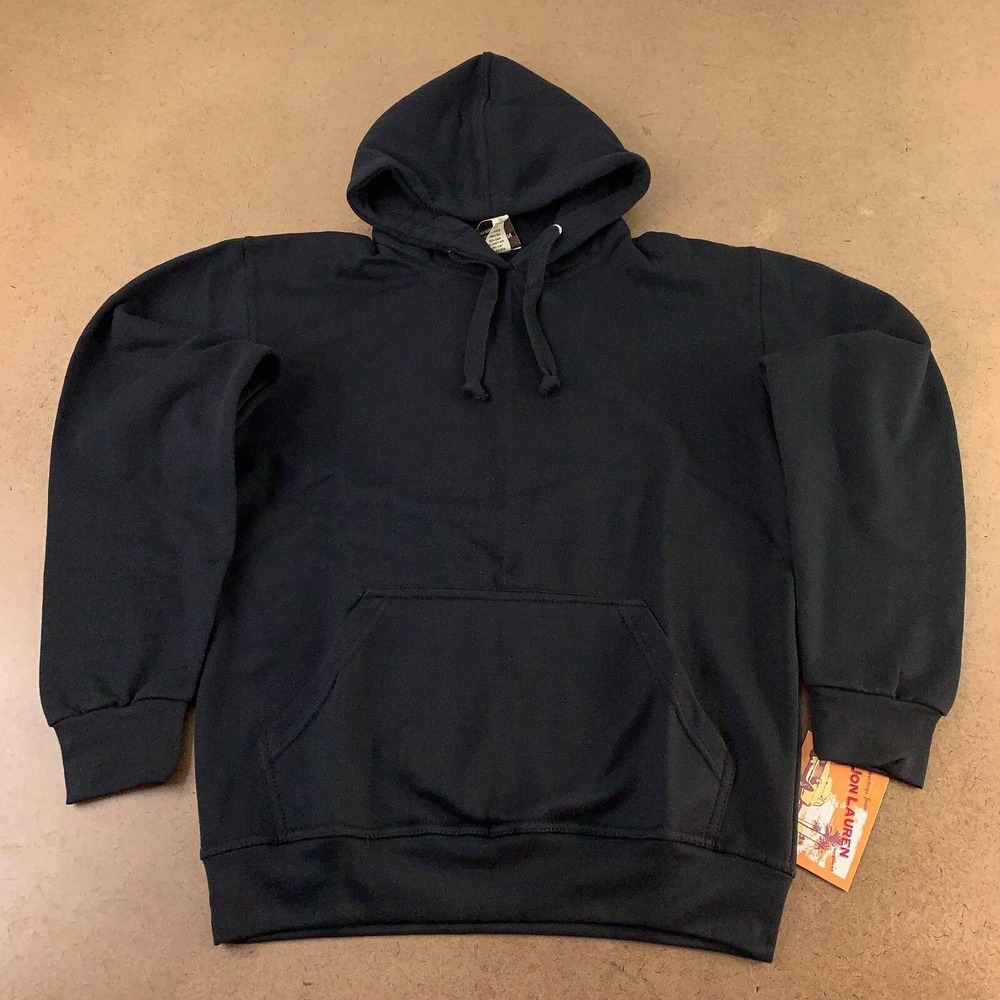 Jon Lauren Mens Size Medium Black Heavyweight Pocketed Pullover Hoodie NWT